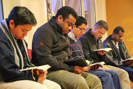 Marist seminarians from around the world travel to Rome to study theology. Here, they gather in prayer in the Theologiate Chapel.
